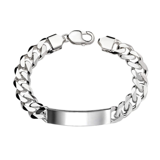 Gents Silver heavyweight ID bar curb bracelet