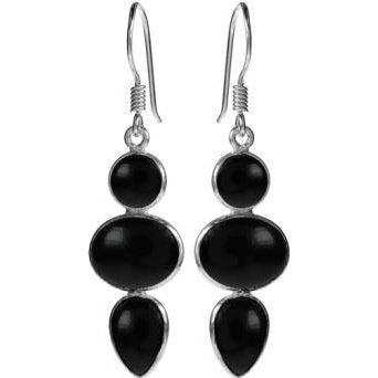 Silver and Onyx Multi-Shape Drop Earrings