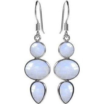 Silver and Rainbow Moonstone Drop Earrings