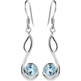 Silver and blue topaz swirl drop earrings