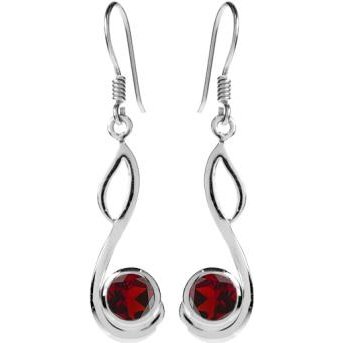 Silver and Garnet swirl loop Drop Earrings