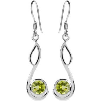 Silver and Peridot swirl loop Drop Earrings