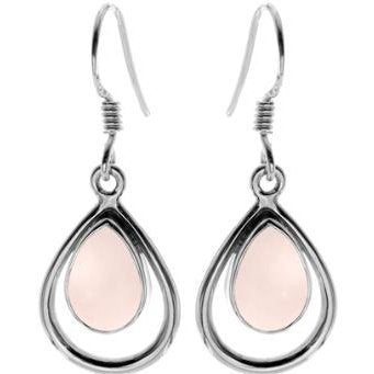 Silver and Rose Quartz teardrop Drop Earrings