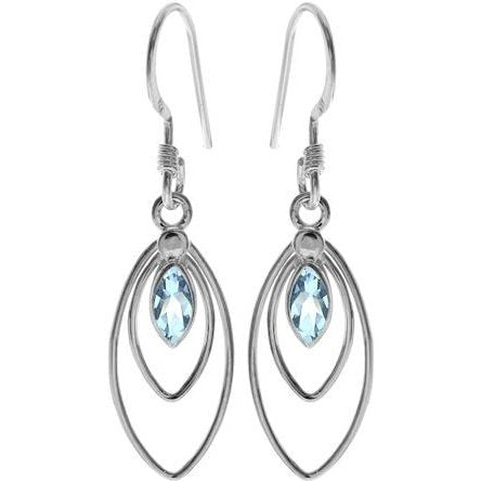 Silver and Blue Topaz faceted marquise drop earrings