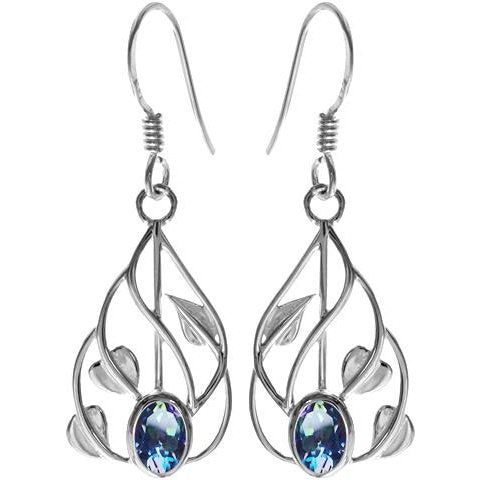 Silver and mystic topaz vine drop earrings