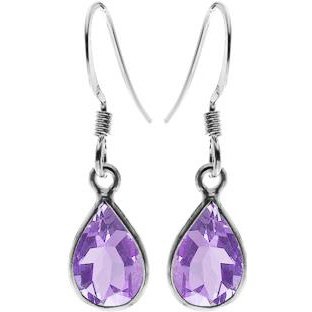 Silver and Amethyst Teardrop Drop Earrings