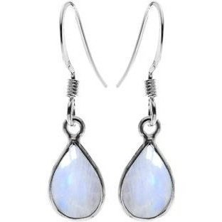 Silver and Rainbow Moonstone Drop Earrings