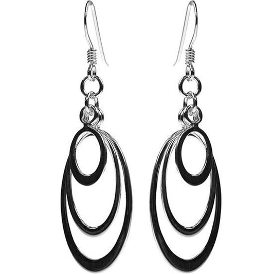 Silver Triple Oval Hooped Drop Earrings