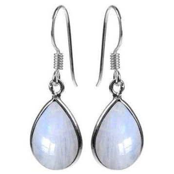 Silver and Teardrop Rainbow Moonstone Drop Earrings