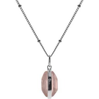 Silver and Rose Quartz hexagonal pendant