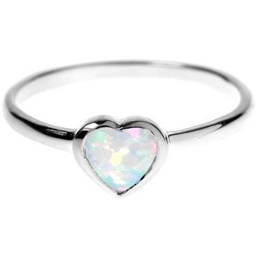 Silver and Opalique Heart Ring