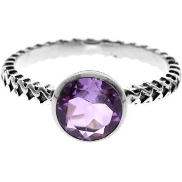 Silver and Amethyst Pattern Band Ring