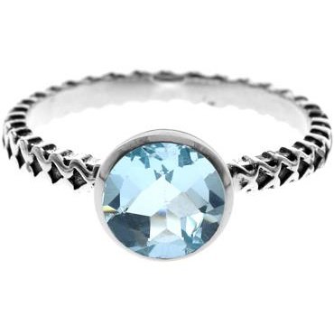 Silver and Blue Topaz Patterned Band Ring