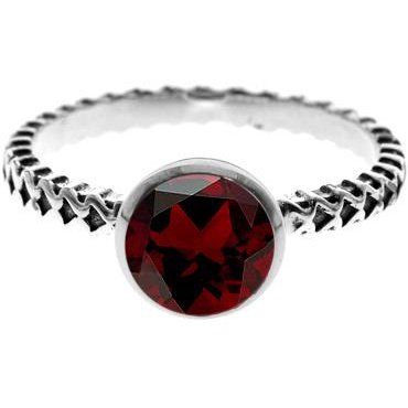 Silver and Garnet Patterned Band Ring