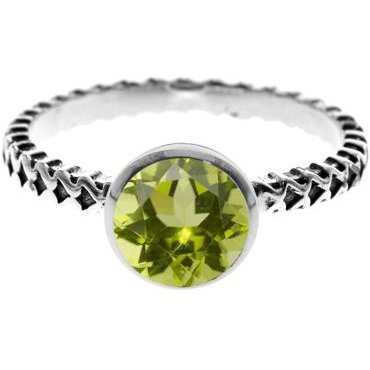 Silver and Peridot Patterned Band Ring.