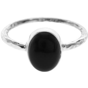 Silver and Black Onyx Hammered Band Ring