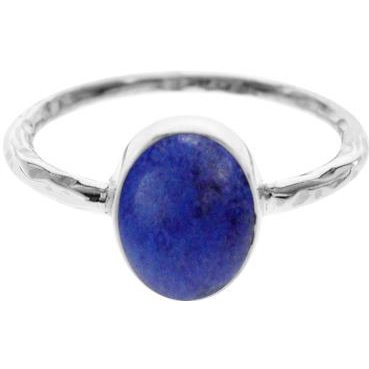 Silver and Lapis Lazuli Hammered Band Ring.