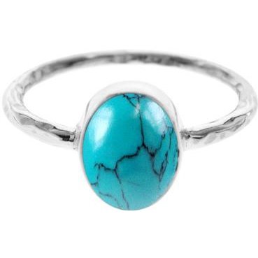 Silver and Turquoise Hammered Band Ring