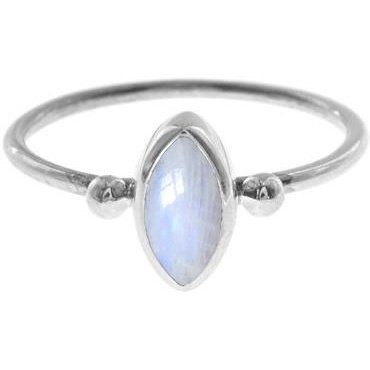 Silver and Rainbow Moonstone marquise ring