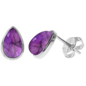 Silver & amethyst teardrop stud earrings