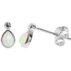 Silver & opalique & cubic zirconia teardrop stud earrings