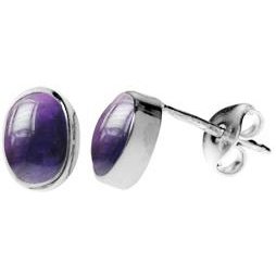 Silver & amethyst oval stud earrings