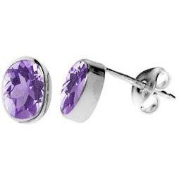 Silver & amethyst facet oval stud earrings