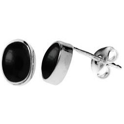 Silver & black onyx oval stud earrings