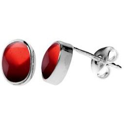 Silver & garnet oval stud earrings