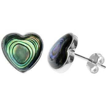 Silver and paua shell heart stud earrings