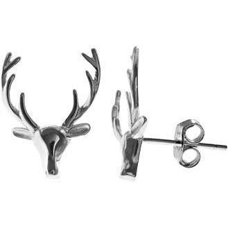 Silver Stag Head Stud Earrings