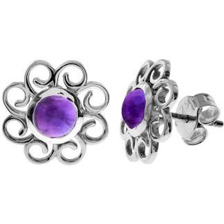 Silver & amethyst flower stud earrings