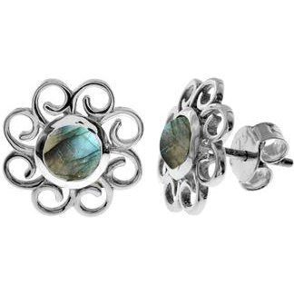 Silver & labradorite flower stud earrings