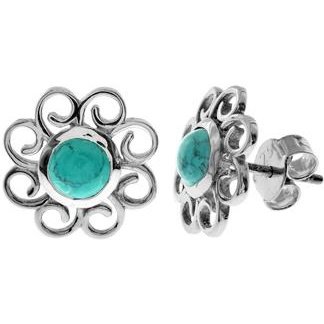 Silver & turquoise flower stud earrings