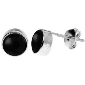 Silver & black onyx 6mm round stud earrings