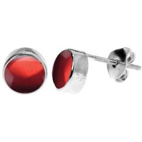 Silver & garnet 6mm round stud earrings