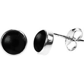 Silver & black onyx 7mm round stud earrings