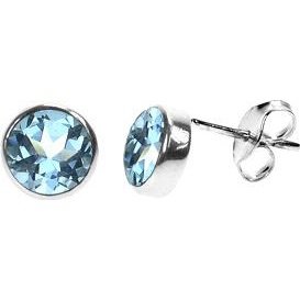 Silver & blue topaz facet 7mm round stud earrings