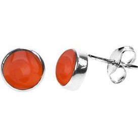 Silver & carnelian 7mm round stud earrings