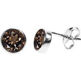 Silver & smokey quartz 7mm facet stud earrings