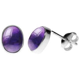 Silver & amethyst oval stud earrings