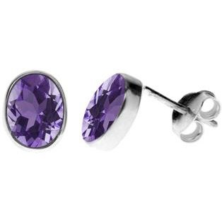 Silver & amethyst oval stud earrings