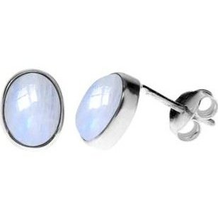 Silver & rainbow moonstone oval stud earrings