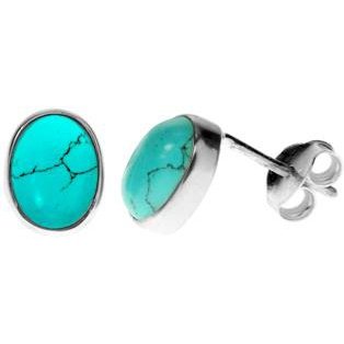 Silver & turquoise oval stud earrings