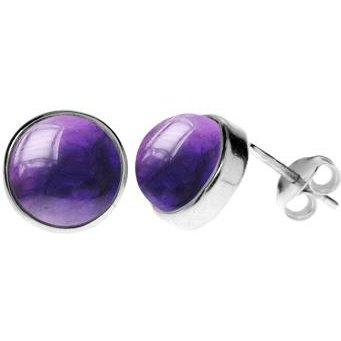 Silver & amethyst 9mm round stud earrings