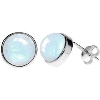 Silver & rainbow moonstone 9mm round stud earrings