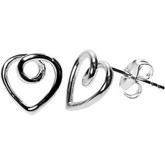 Silver Looped Heart Stud Earrings