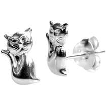 Silver Cat Stud Earrings