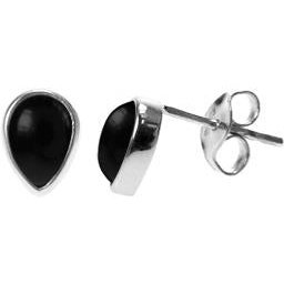 Silver & black onyx teardrop stud earrings