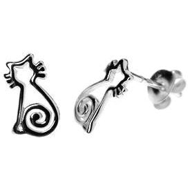 Silver Cat Stud Earrings